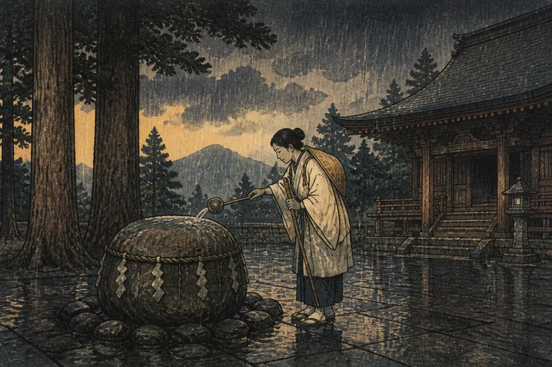 伊勢原の丸石に注ぐ雨乞いのイメージ挿絵