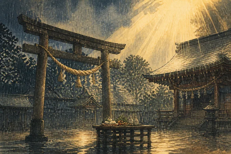 大津の晴天に降る祭礼の大雨のイメージ挿絵