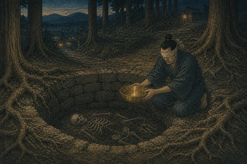 穴の中の人骨と金の椀のイメージ挿絵