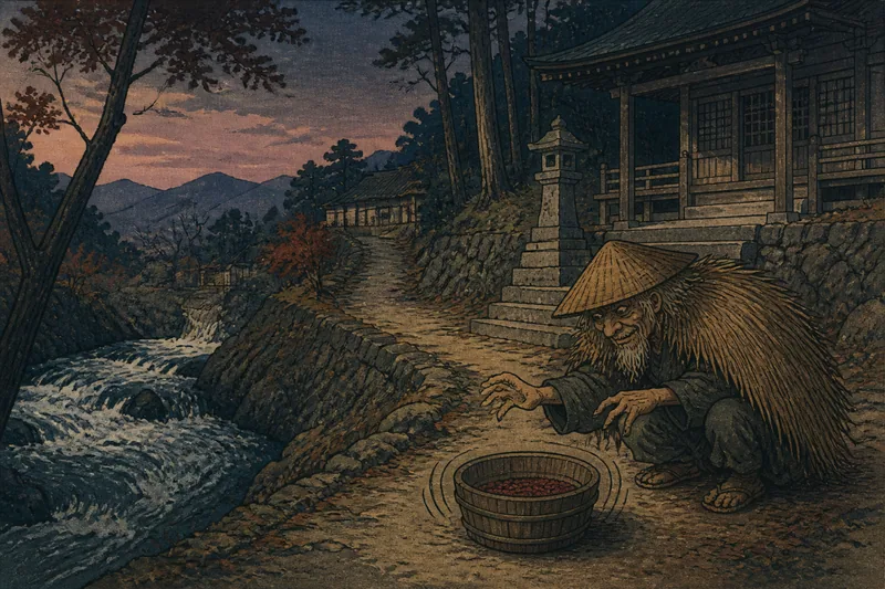茅野の堂の坂の小豆洗いのイメージ挿絵