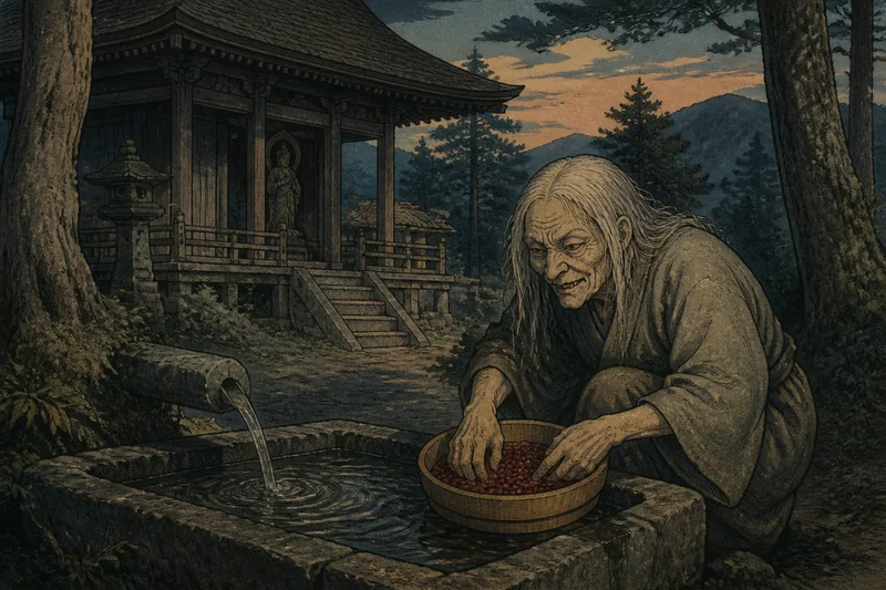 生坂の観音堂の小豆洗いのイメージ挿絵