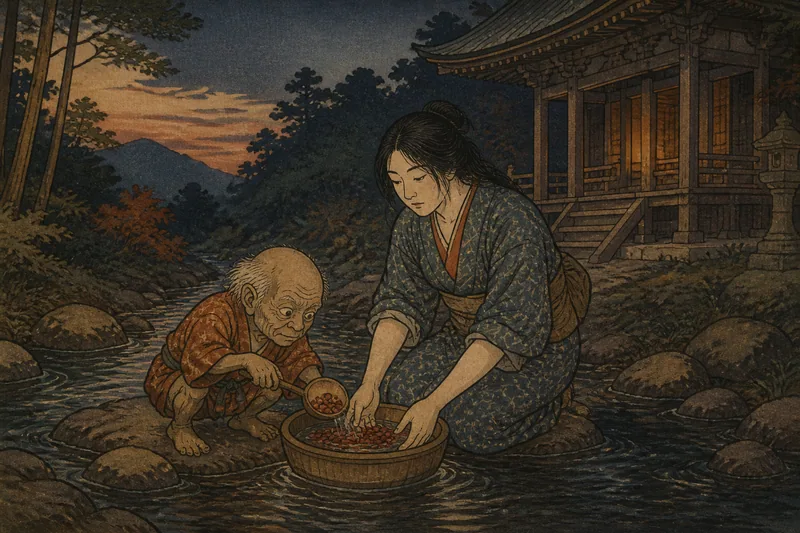 高森の村山薬師下の小豆洗いのイメージ挿絵