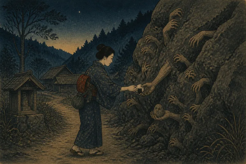 上山の握り飯と生き石のイメージ挿絵