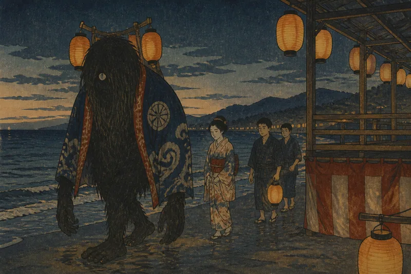 臼杵の浜辺で連れ回す化け物のイメージ挿絵