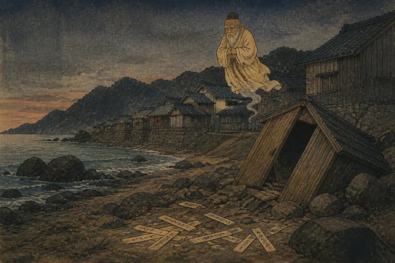 熊野の津波で分かれた御札と石のイメージ挿絵
