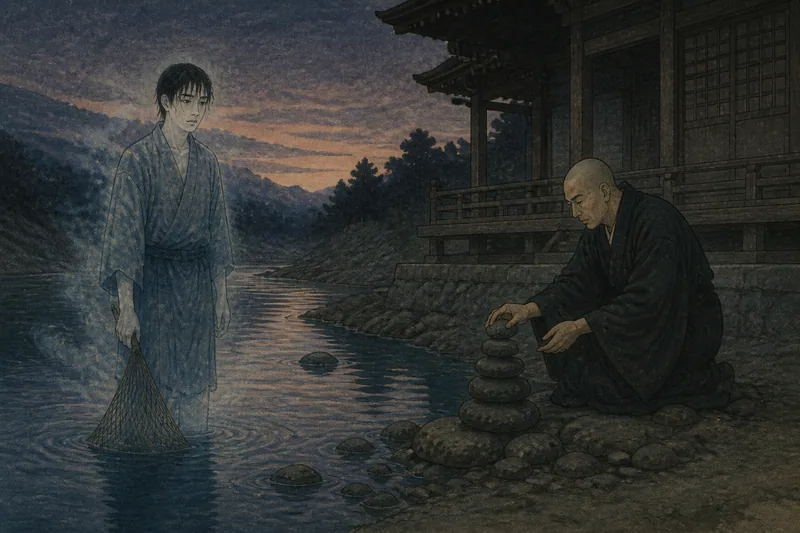 笛吹の勘作亡霊と経石のイメージ挿絵
