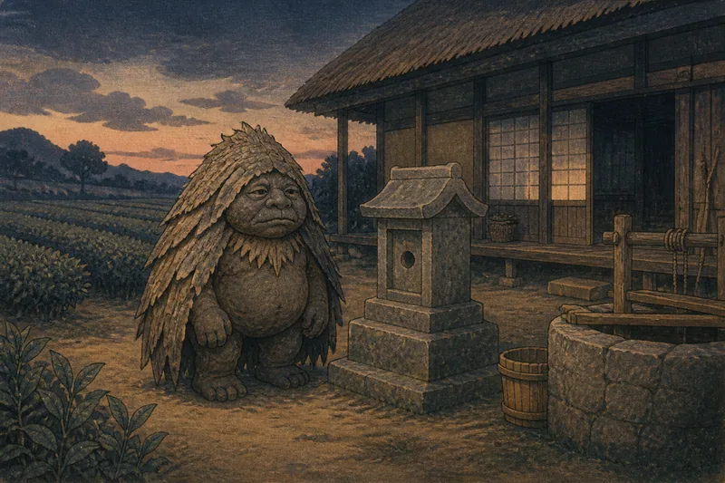 菊川の地の神の石祠と病人のイメージ挿絵