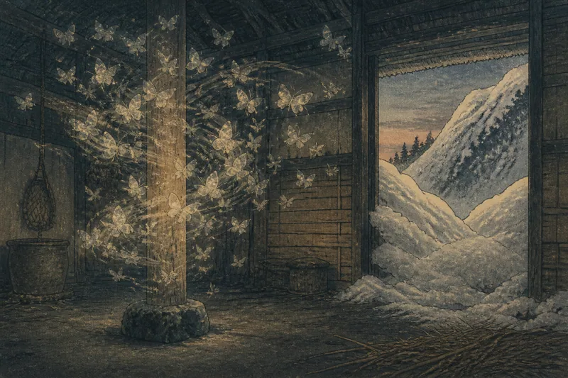 上越の雪崩死者と蝶の魂のイメージ挿絵