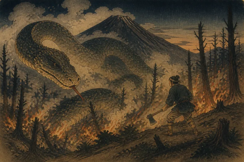 下呂の火事から逃げる大蛇のイメージ挿絵