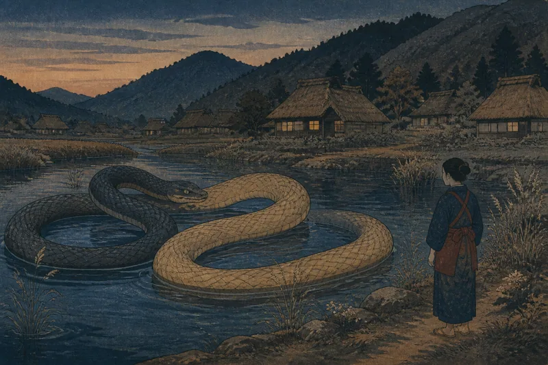 佐伯の池を結ぶ夫婦大蛇のイメージ挿絵
