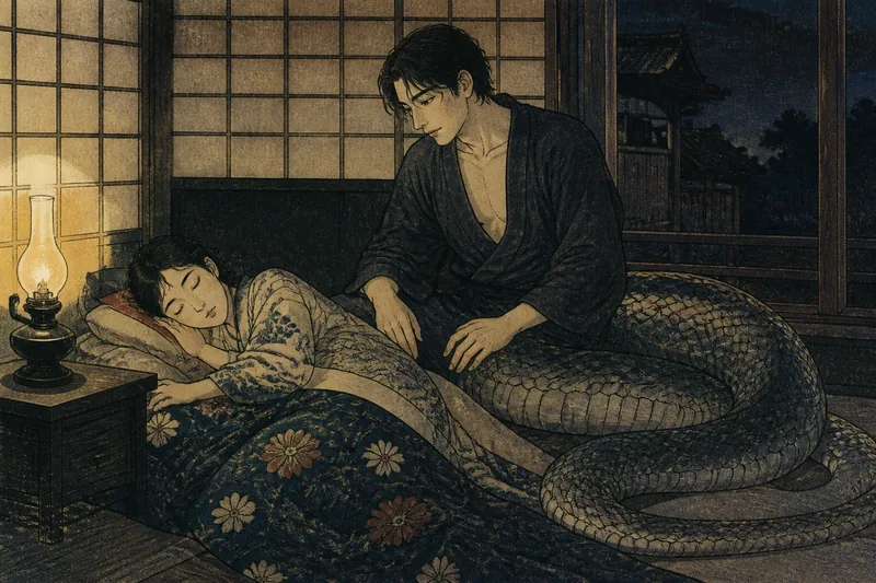 横浜の大蛇に襲われる夫のイメージ挿絵