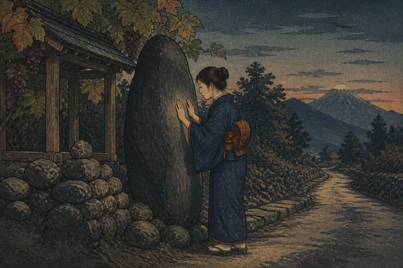 山梨市の温かな道祖神の石のイメージ挿絵