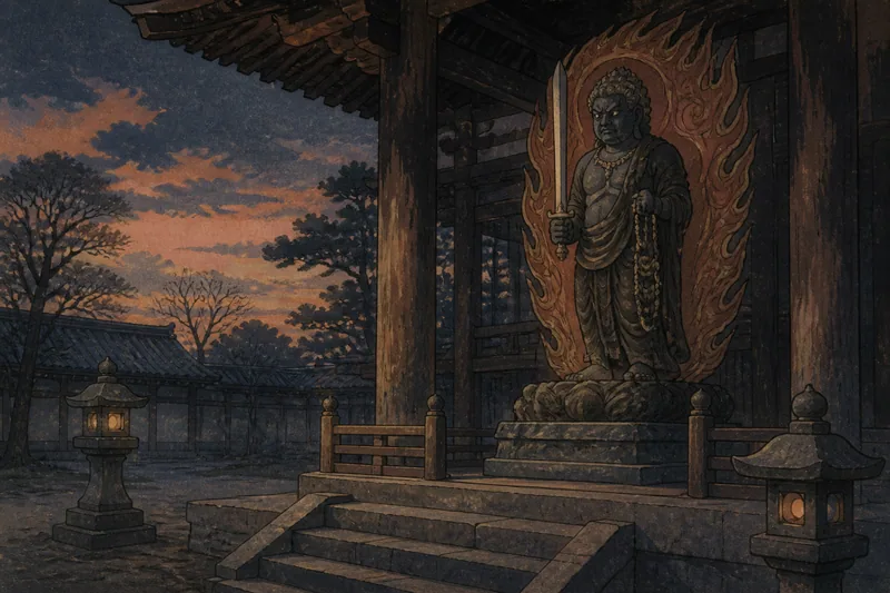 夢のお告げで戻った荘厳寺の不動明王像のイメージ挿絵
