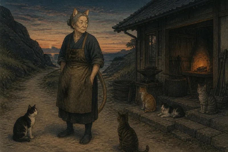 上島の古猫と鍛冶屋婆のイメージ挿絵