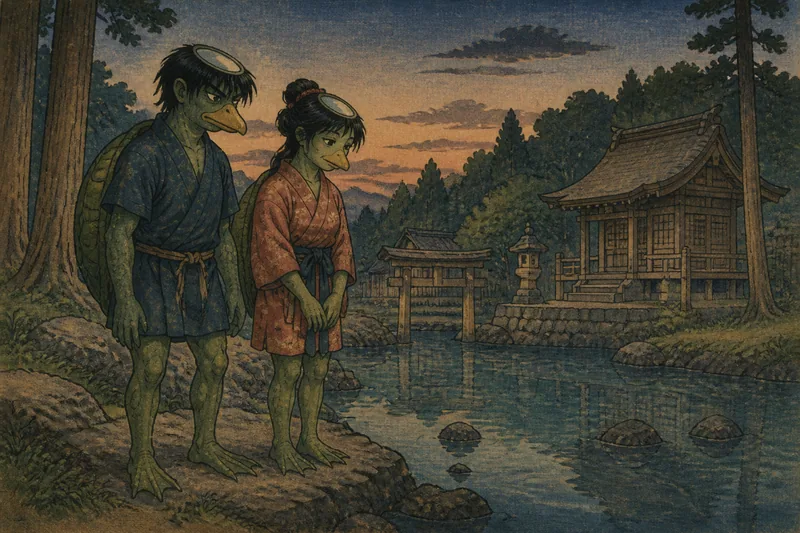 和水の雌河童と夫婦のガッパ神のイメージ挿絵