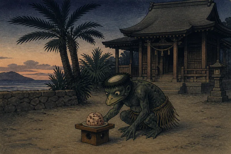 枕崎市の赤飯を供える水神ガランドンのイメージ挿絵