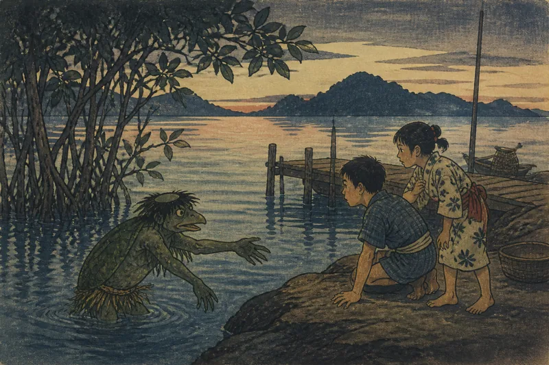 瀬戸内町の子供を引き込むガワッパのイメージ挿絵