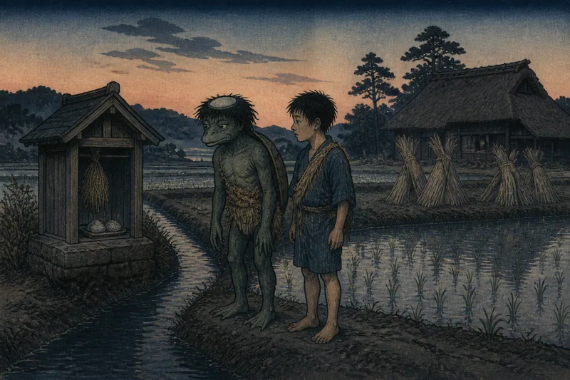 宇土の田の神とガワッパのイメージ挿絵