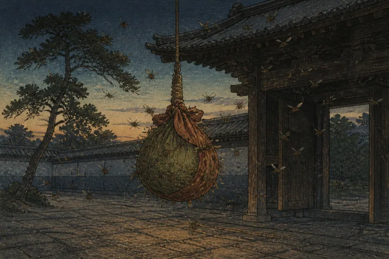 蜘蛛を袋詰めにした蜂の大群のイメージ挿絵