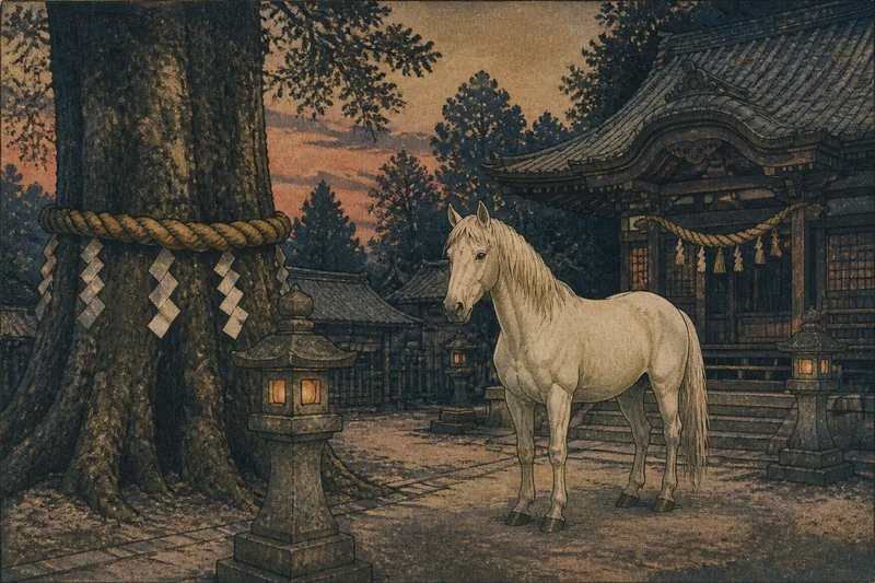 函南町の白馬を避ける氏神のイメージ挿絵
