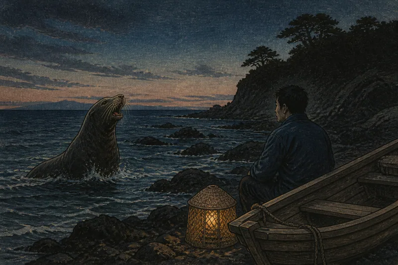輪島の浜幽霊とアシカのイメージ挿絵