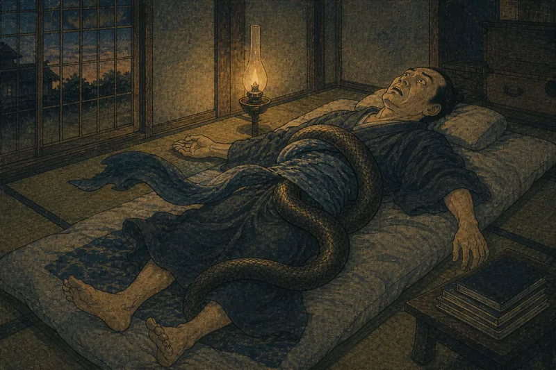 吝嗇な男の帯が変じた蛇のイメージ挿絵