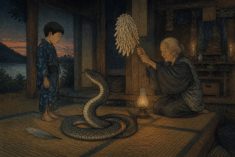 佐渡市の鳩を食べた蛇の祟りのイメージ挿絵