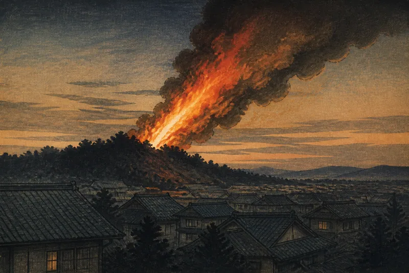 金毘羅山の火柱と火事の予兆のイメージ挿絵