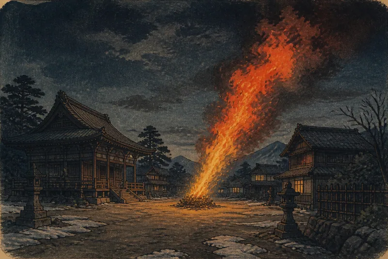 長野市の火事を告げる火柱のイメージ挿絵
