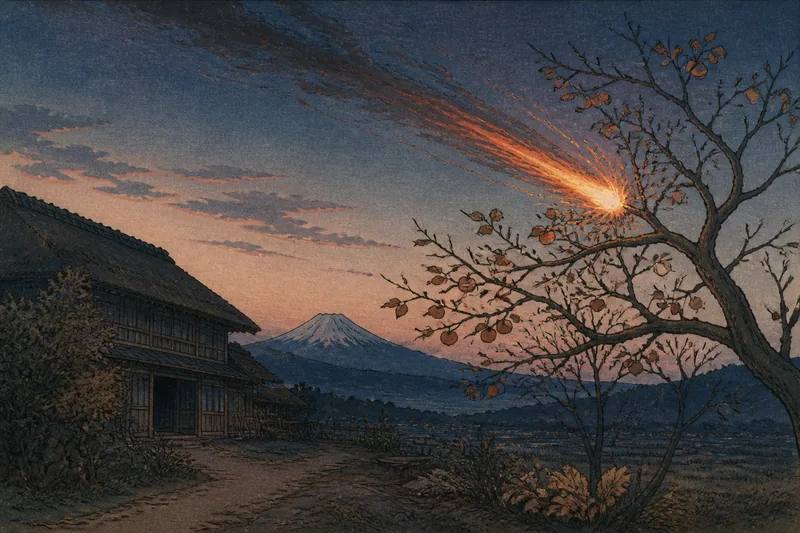 富士吉田の柿の木ではね返る火の玉のイメージ挿絵