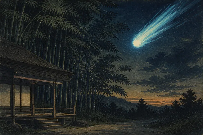 竹薮や夜空に現れる火の玉のイメージ挿絵