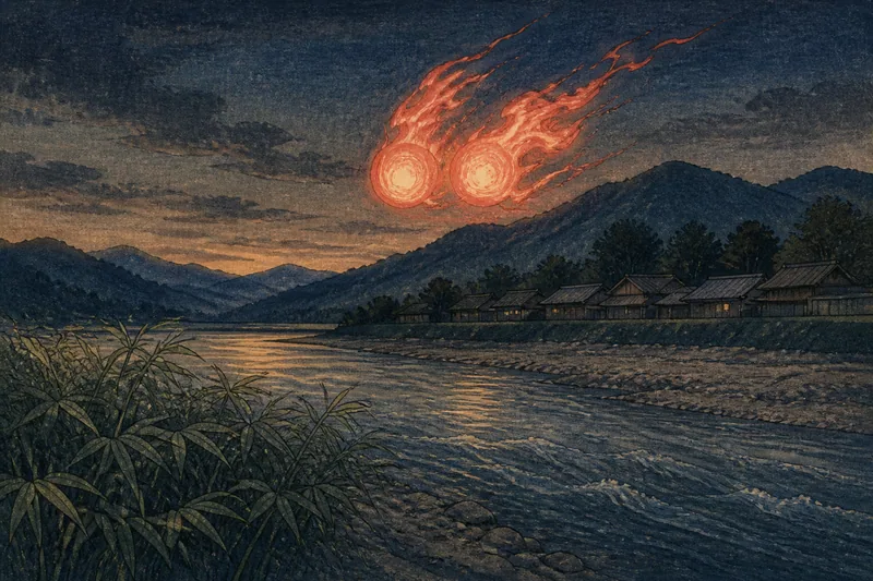 飯田の天竜川を遡る火の玉のイメージ挿絵