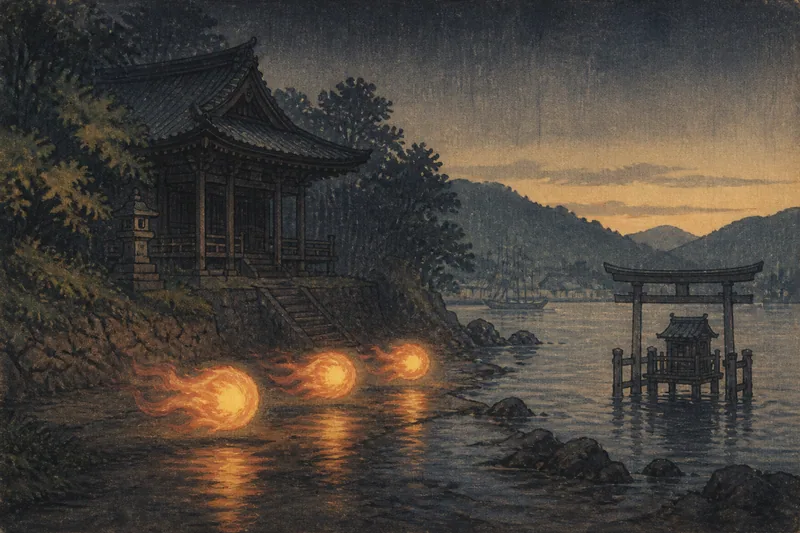 呉市の薬師から沖の宮へ走る火の玉のイメージ挿絵