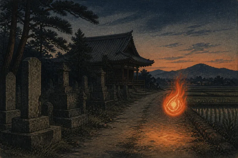 柴田の死を告げ寺へ飛ぶ火の玉のイメージ挿絵