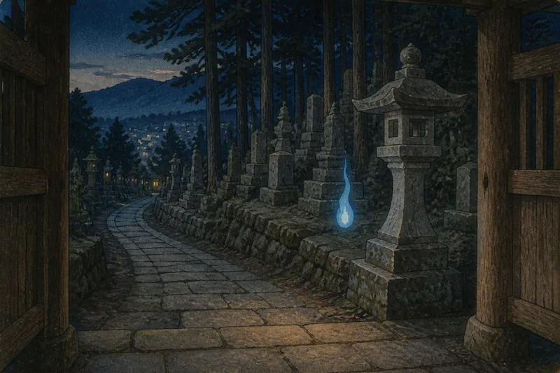 松山市石手墓地の青い人魂のイメージ挿絵