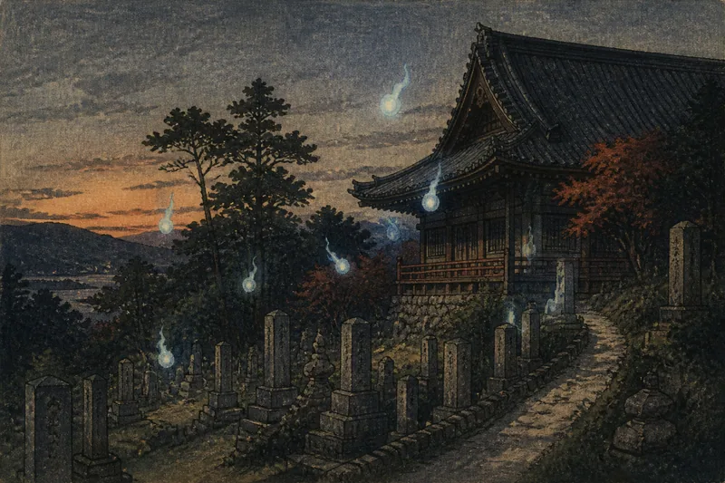 本門寺の空を飛ぶ人魂のイメージ挿絵