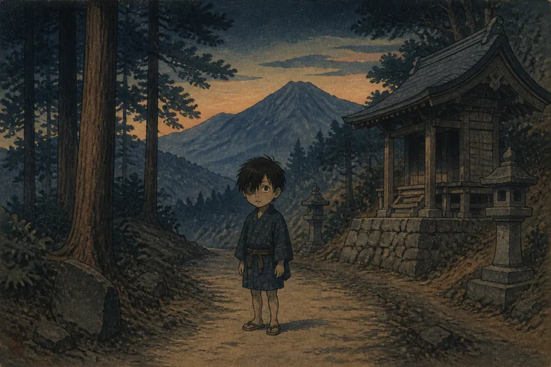 松本の道と山の一つ目小僧のイメージ挿絵