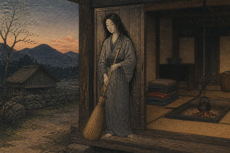 国東の出産を助ける箒神のイメージ挿絵