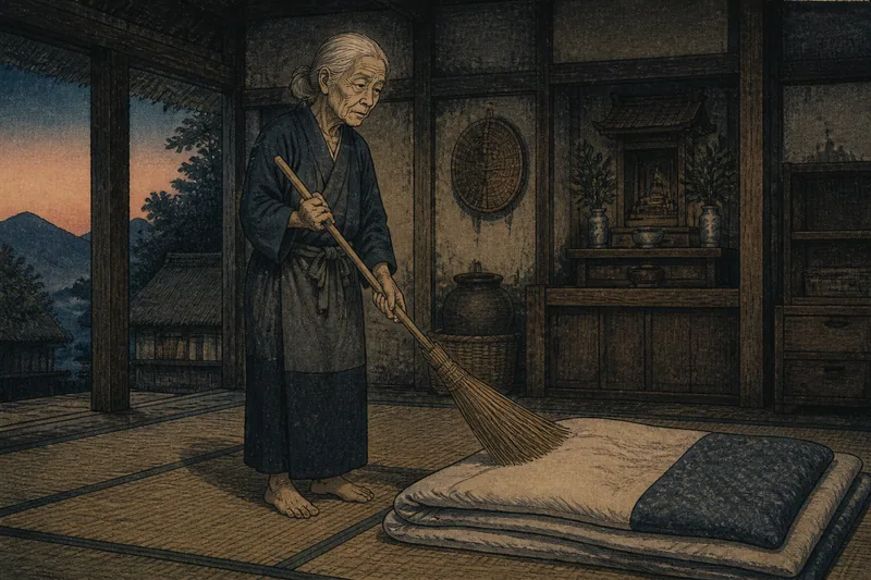 由布の出産を招く箒神のイメージ挿絵