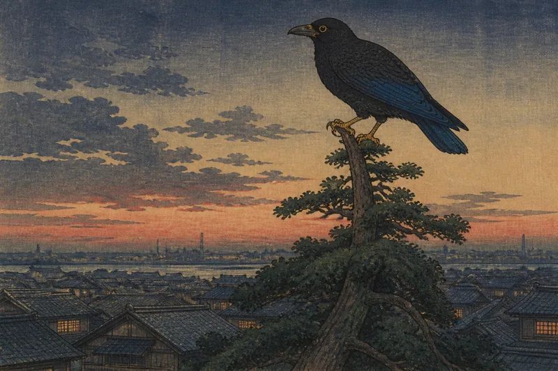 杉の梢で夜な夜な鳴いた異鳥のイメージ挿絵