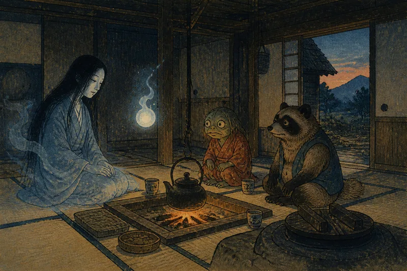 上田の家に出る幽霊と狸のイメージ挿絵
