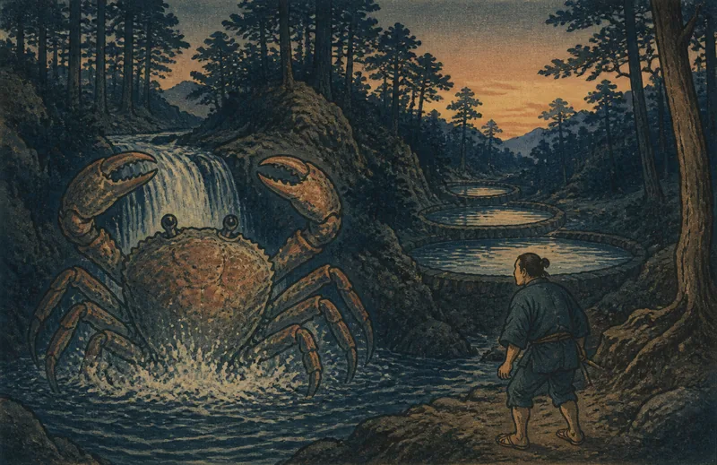 琴浦の池の主大蟹と滝の由来のイメージ挿絵
