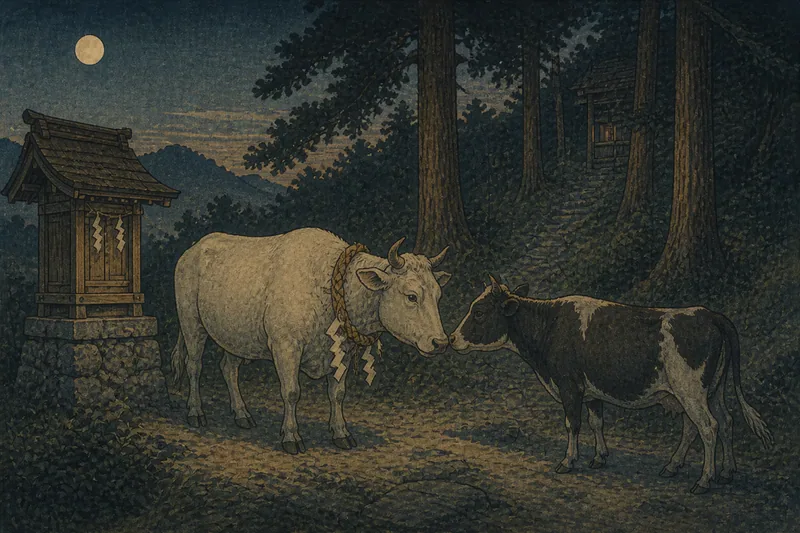萩の山の神と行き合う牛のイメージ挿絵