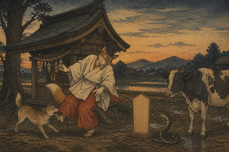 喜多方の犬とべこを避ける稲荷のイメージ挿絵