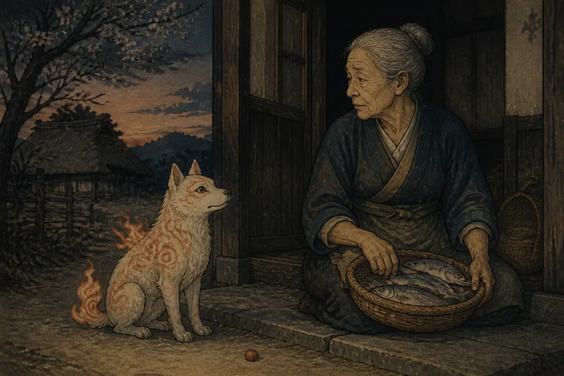 日出の犬神憑きと梅干の種のイメージ挿絵