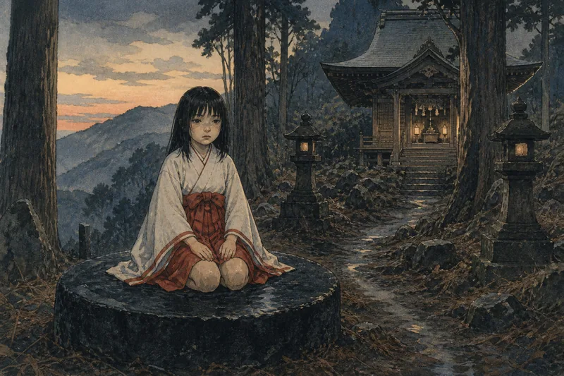 山田町の黒い円石と娘の神格化のイメージ挿絵