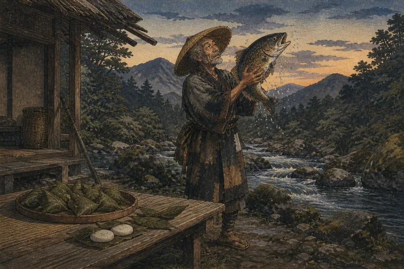 高山市の僧に化けた岩魚のイメージ挿絵