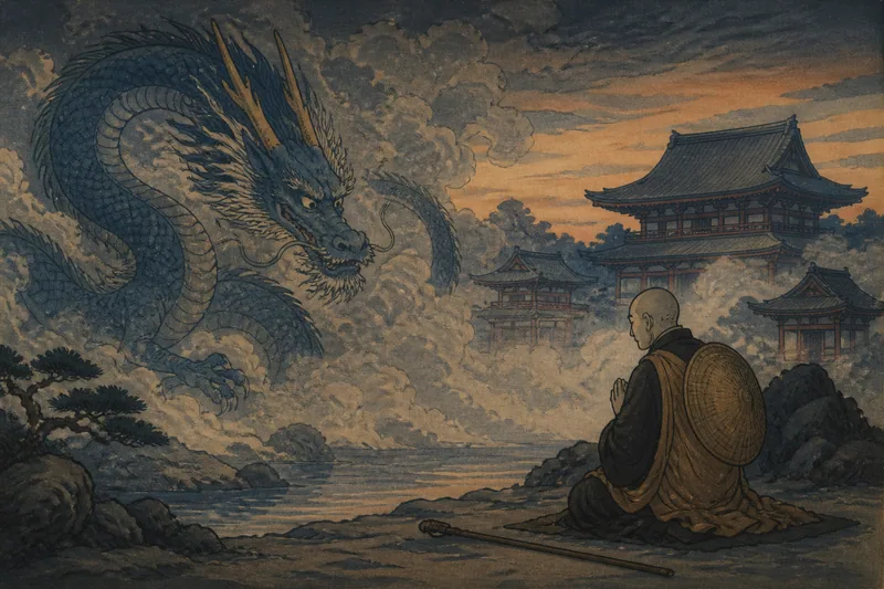 青竜が姿を現した慈覚大師の霊像のイメージ挿絵