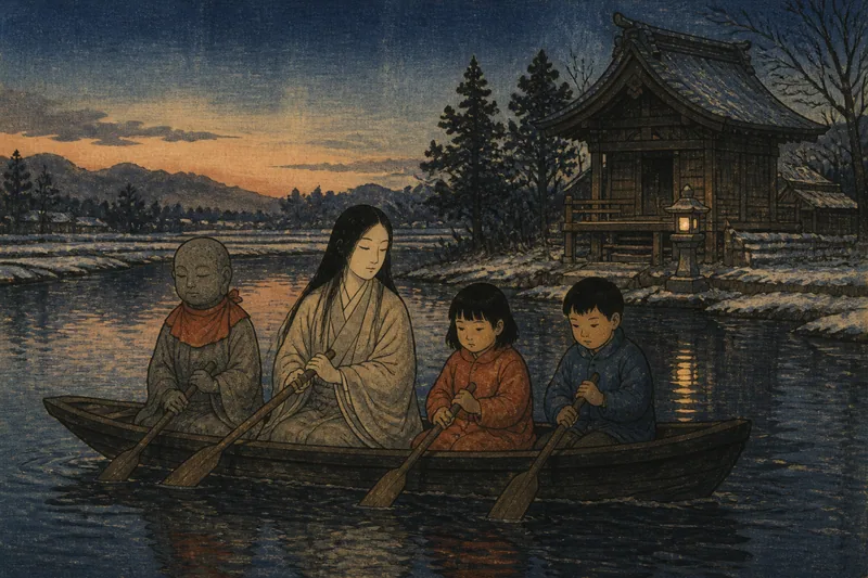 十日町の地蔵と子どもの船遊びのイメージ挿絵