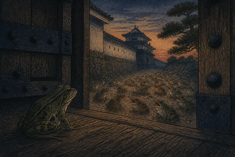 静岡の城内で鳴かぬ蛙のイメージ挿絵